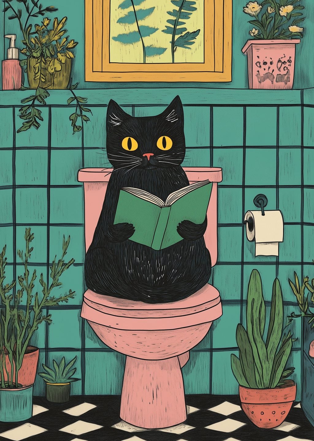 Kitap Okuyan Siyah Kedi