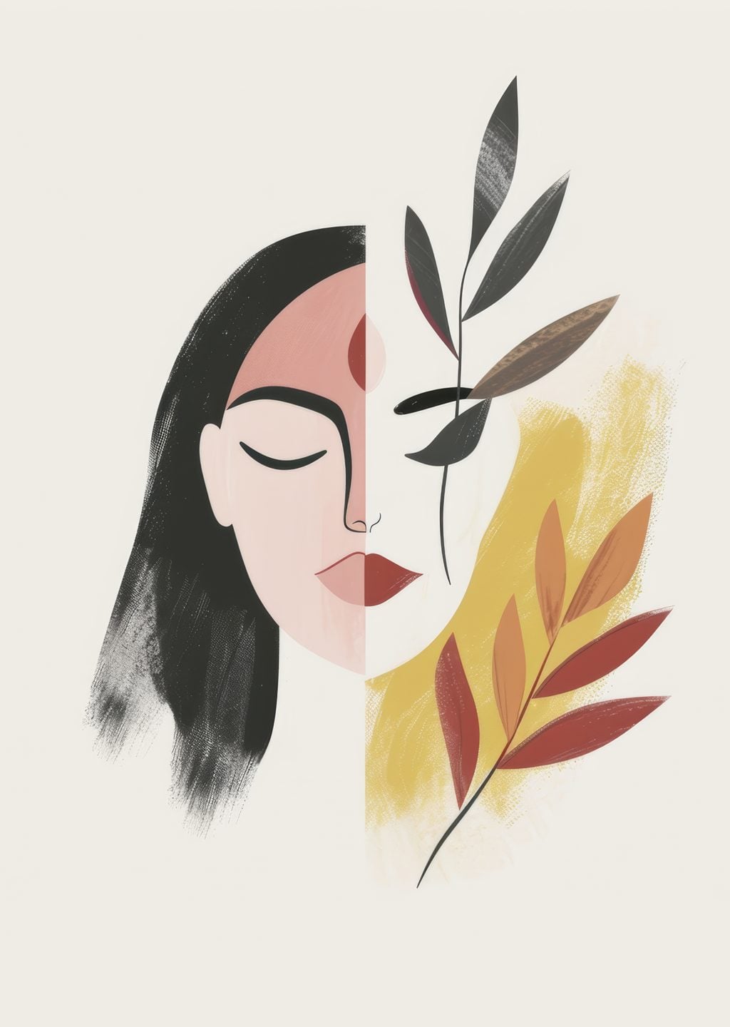 Minimalist Kadın Portresi ve Botanik Sanat