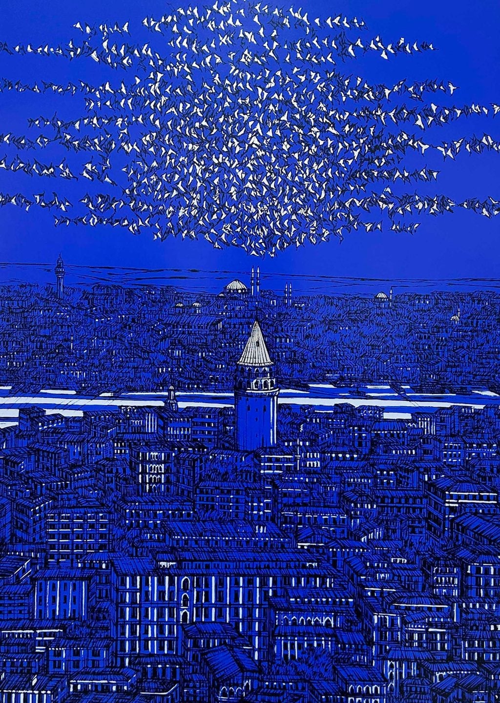 Galata Kulesi Uçuşan Kuşlar Sanat Baskısı