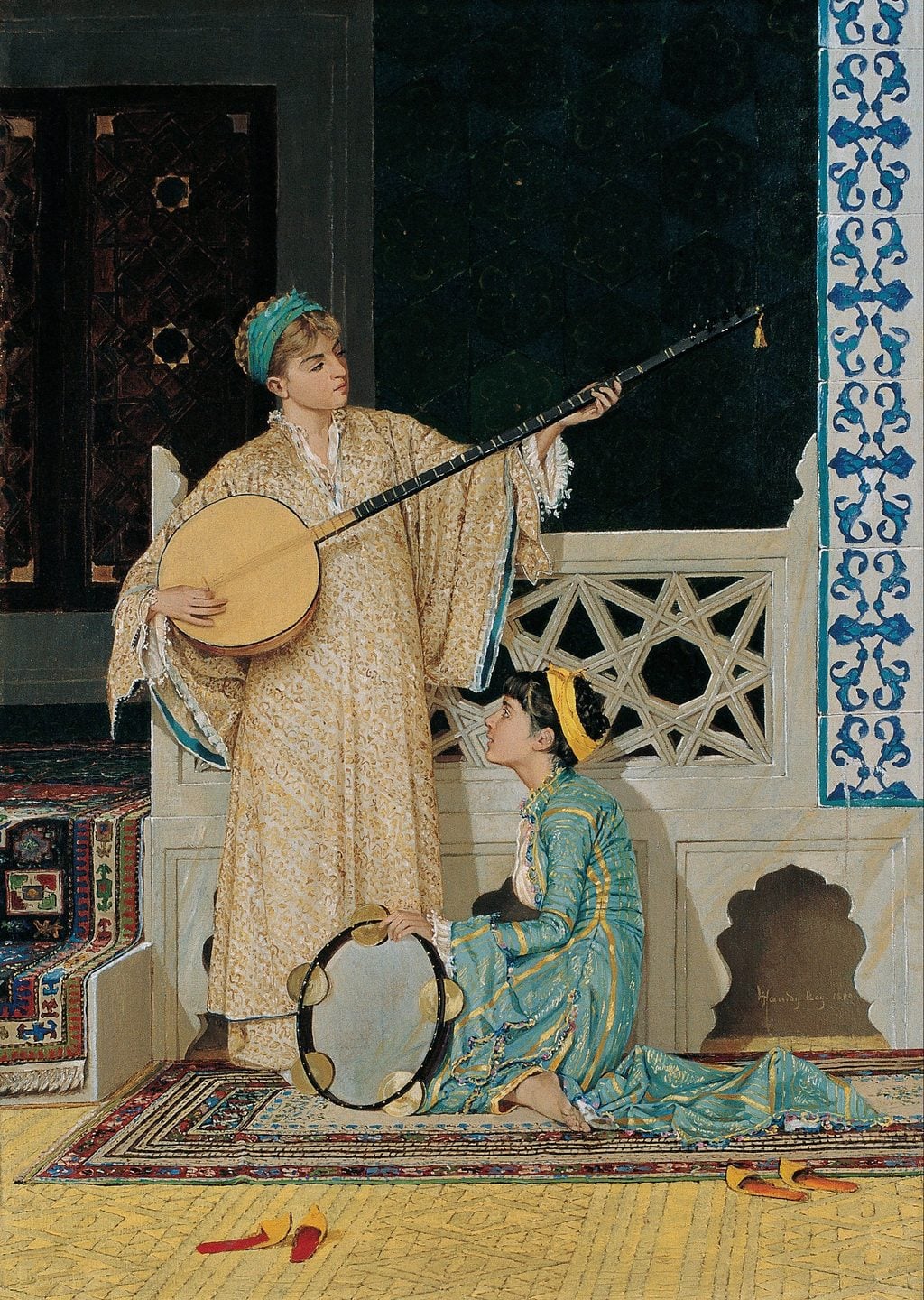 İki Müzisyen Kız Tablosu