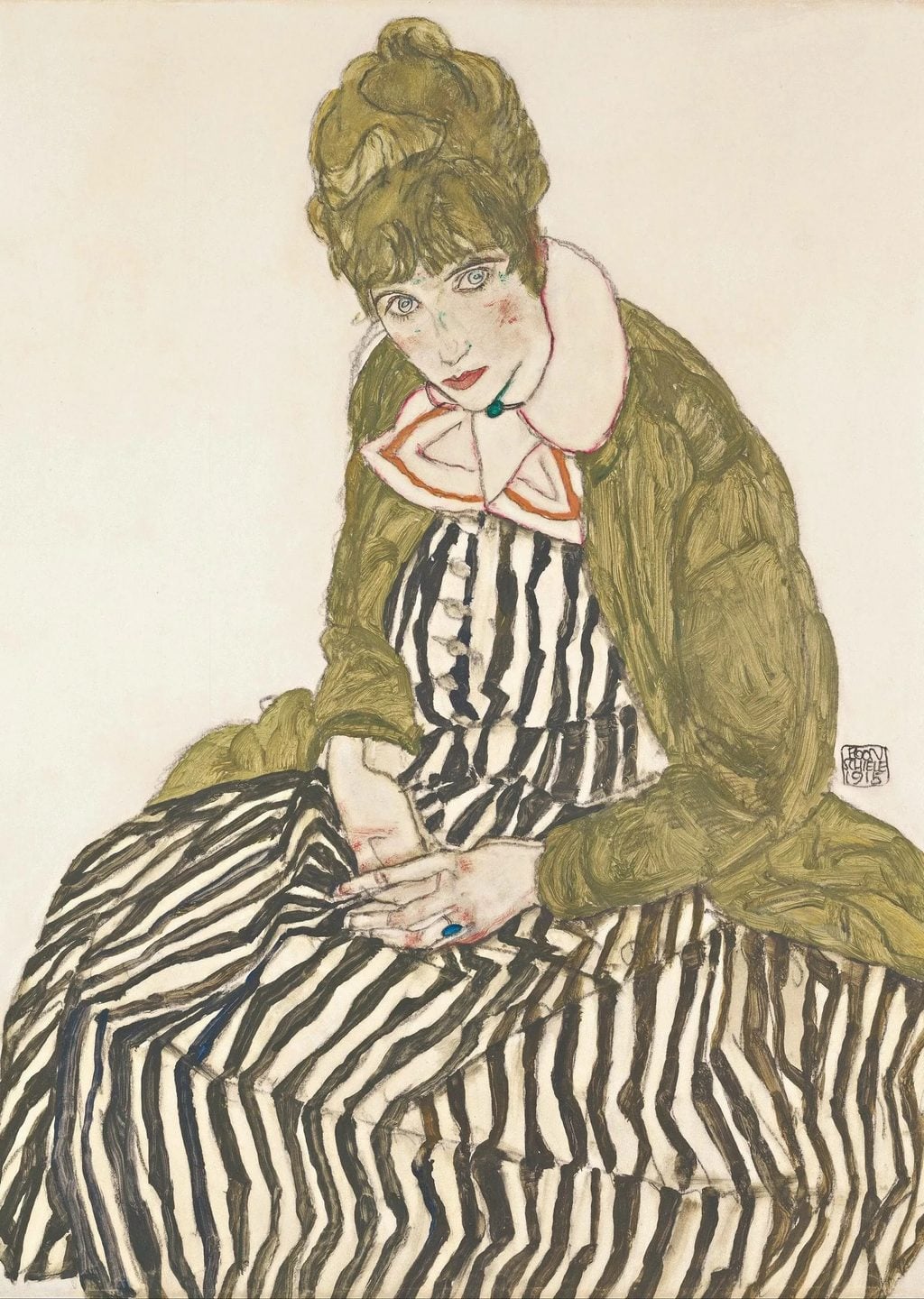 Şeritli Elbiseli Edith Schiele Portresi
