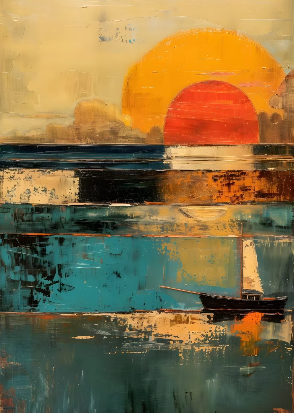 Twilight Harmony: Abstract Boat and Sunset