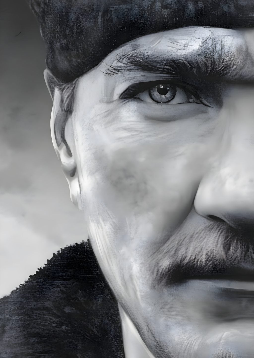 Mustachioed Man in Hat and Coat