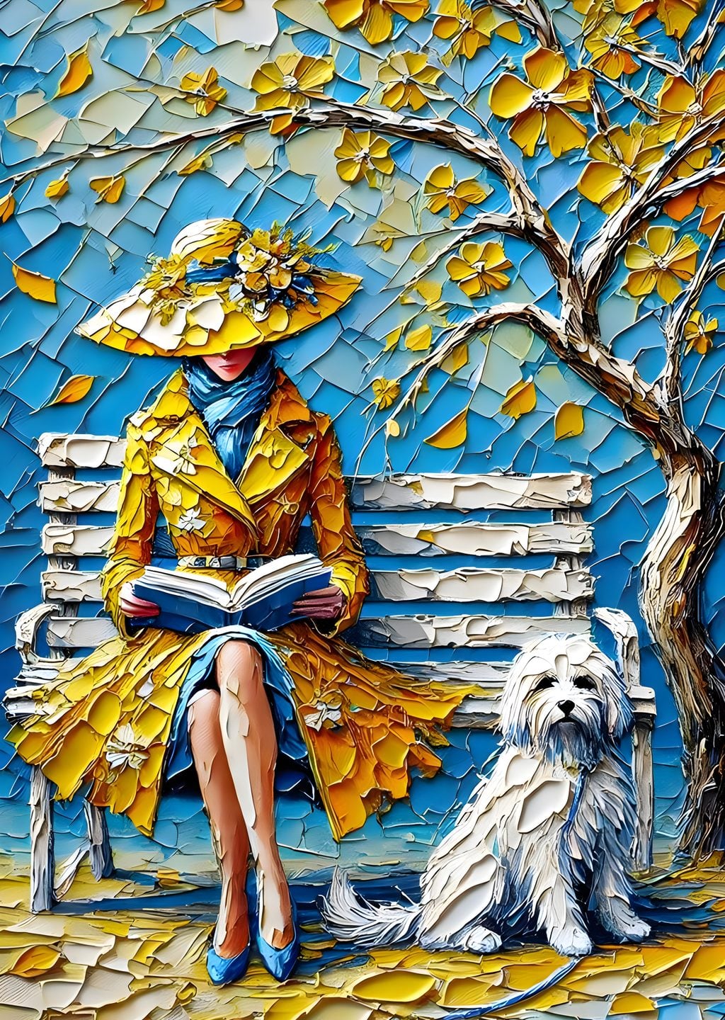Bayan ve Köpek ile Parkta Kitap Okuyan