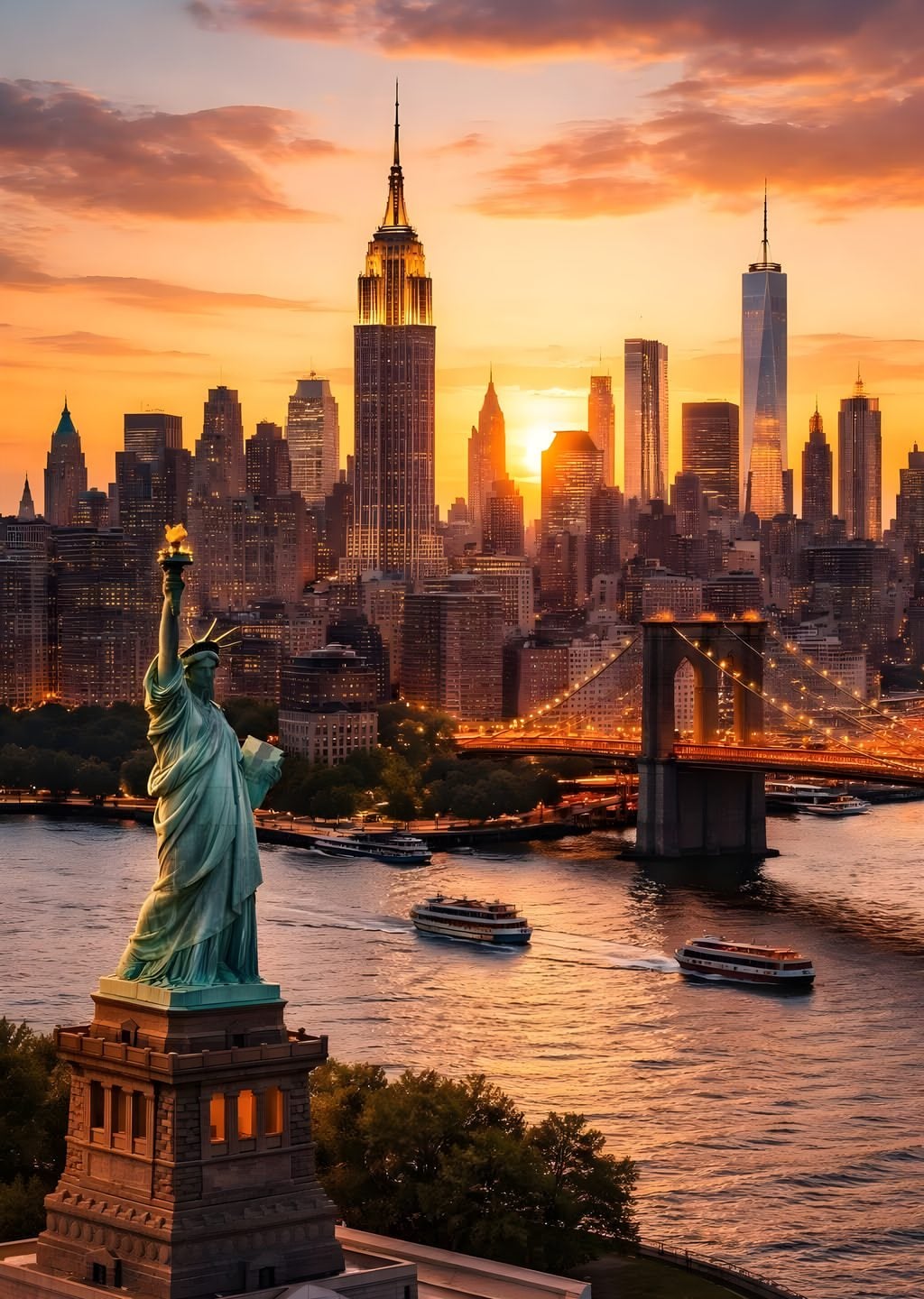 Özgürlük Heykeli ve New York Silüeti