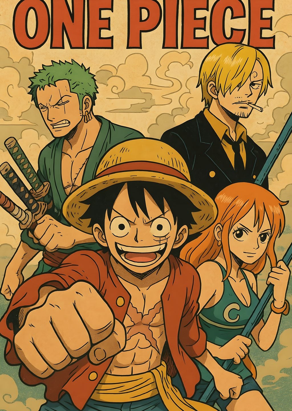 One Piece: Luffy, Zoro, Sanji ve Nami