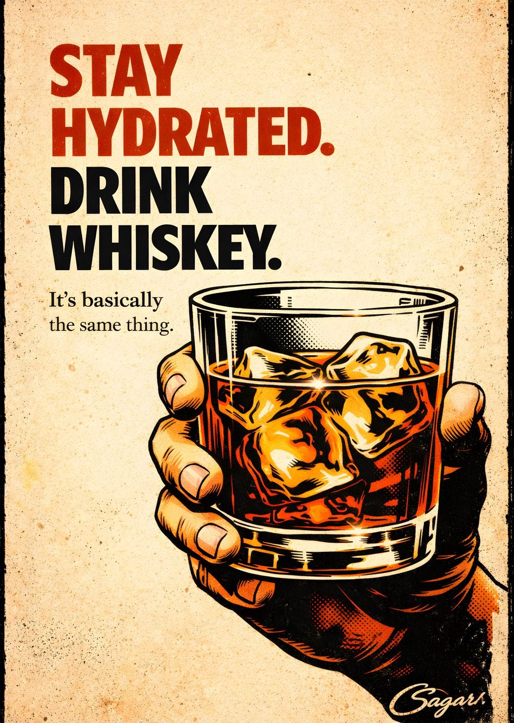 Stay Hydrated Drink Whiskey Retro Poster