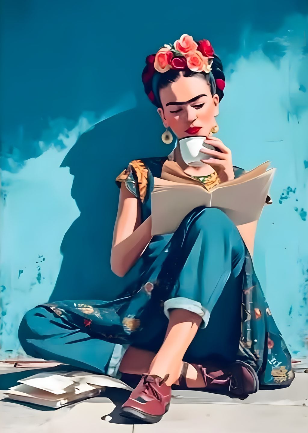 Kadın Kitap Okurken Çay İçiyor
