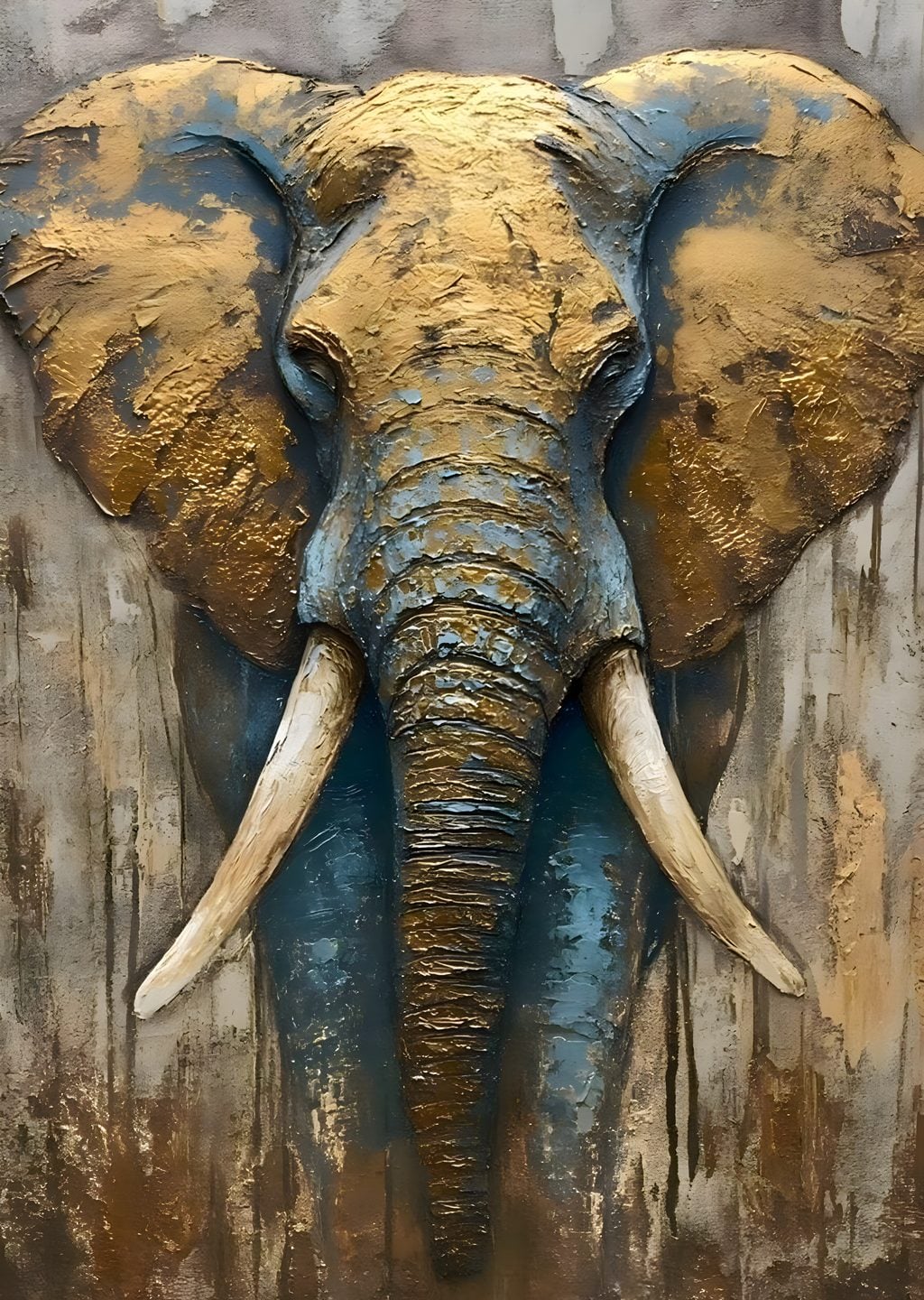 Altın ve Mavi Boya Elephant Bası