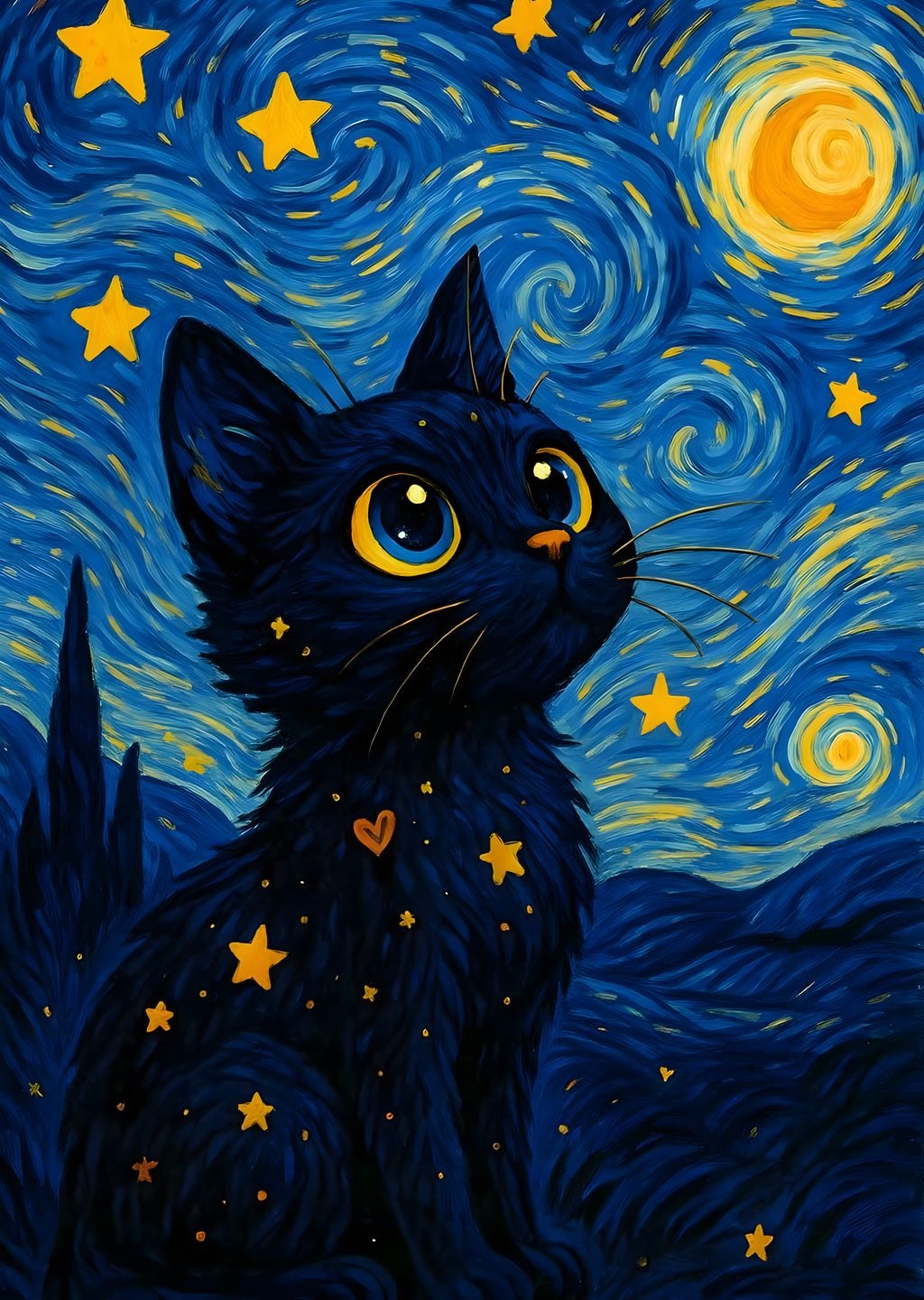Yıldızlı Gecede Kara Kedi