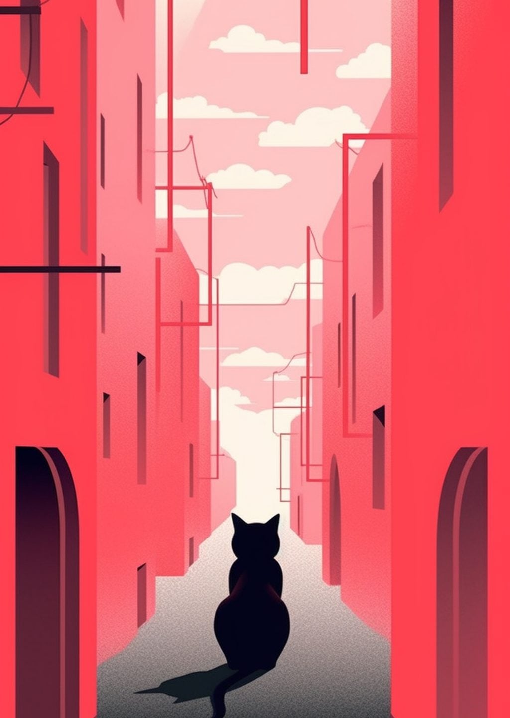 Kedi ve Şehir: Minimalist Sokak Manzarası