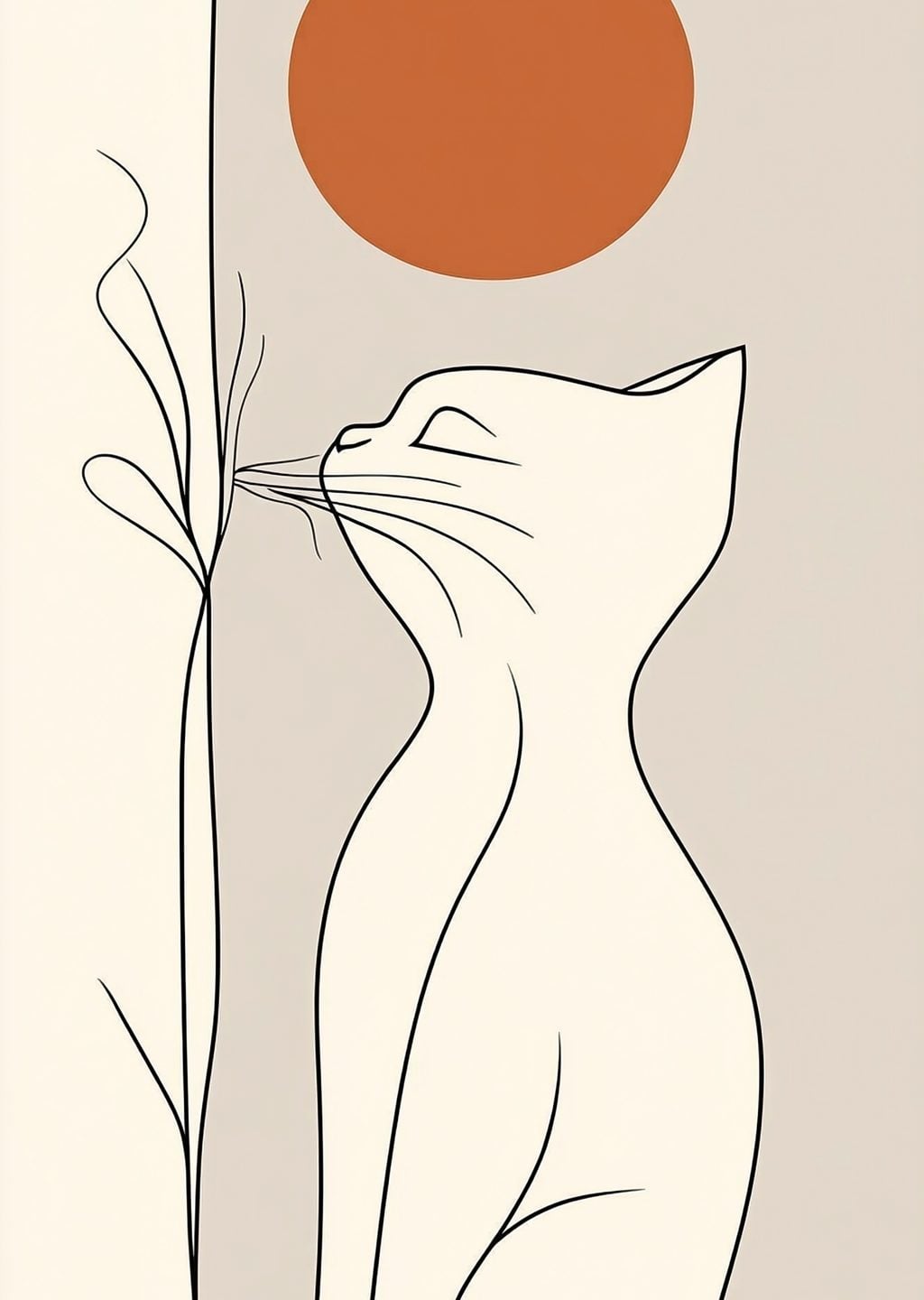 Minimalist Kedi ve Güneş İllüstrasyonu