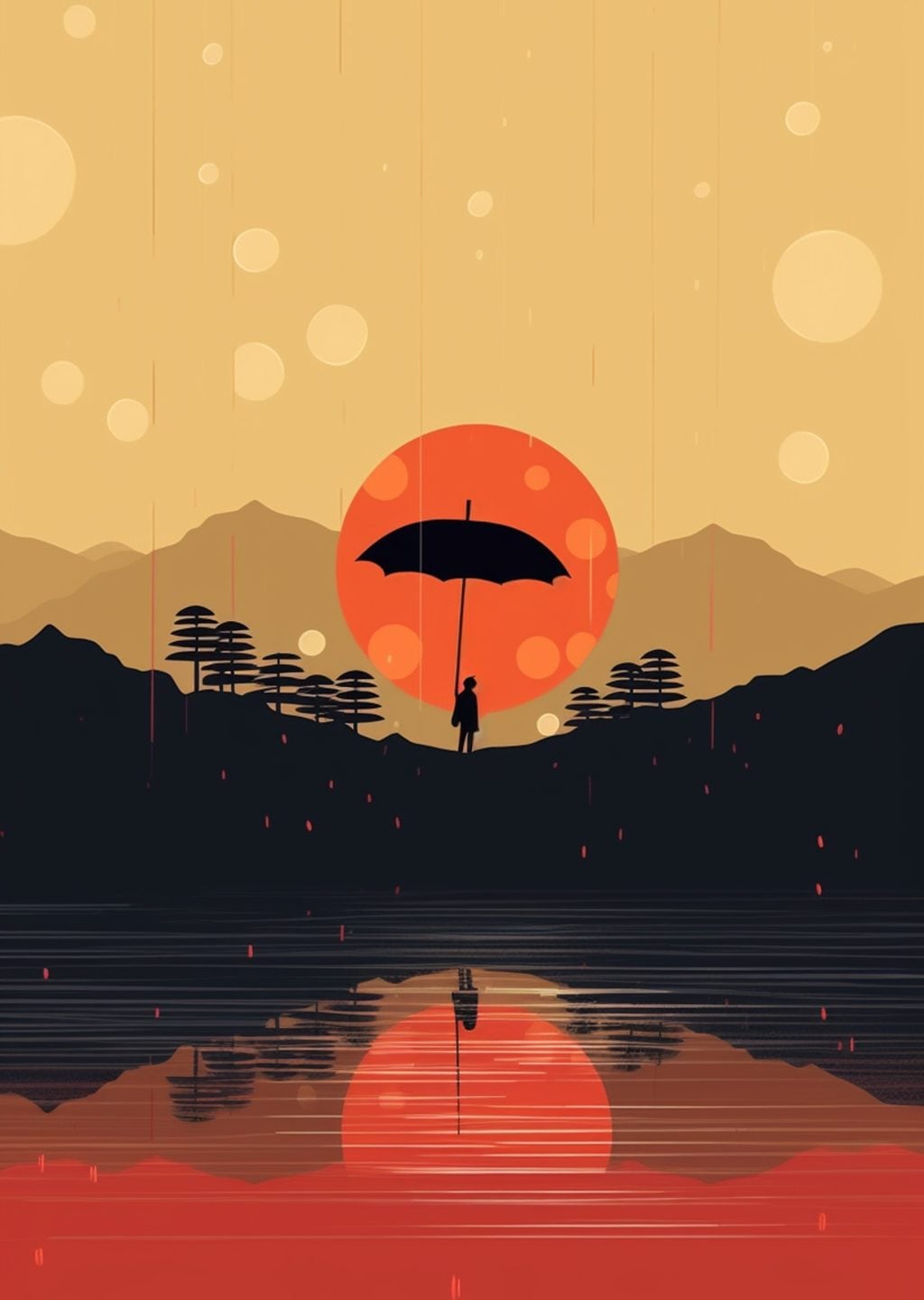 Minimalist Gün Batımı ve Şemsiye