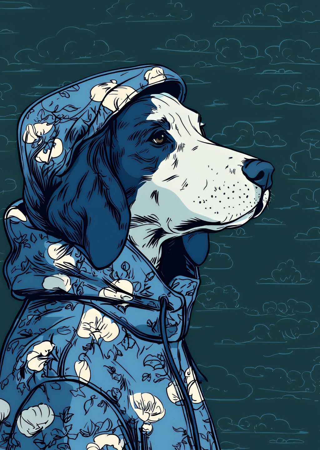 Şık Kapüşonlu Köpek İllüstrasyonu