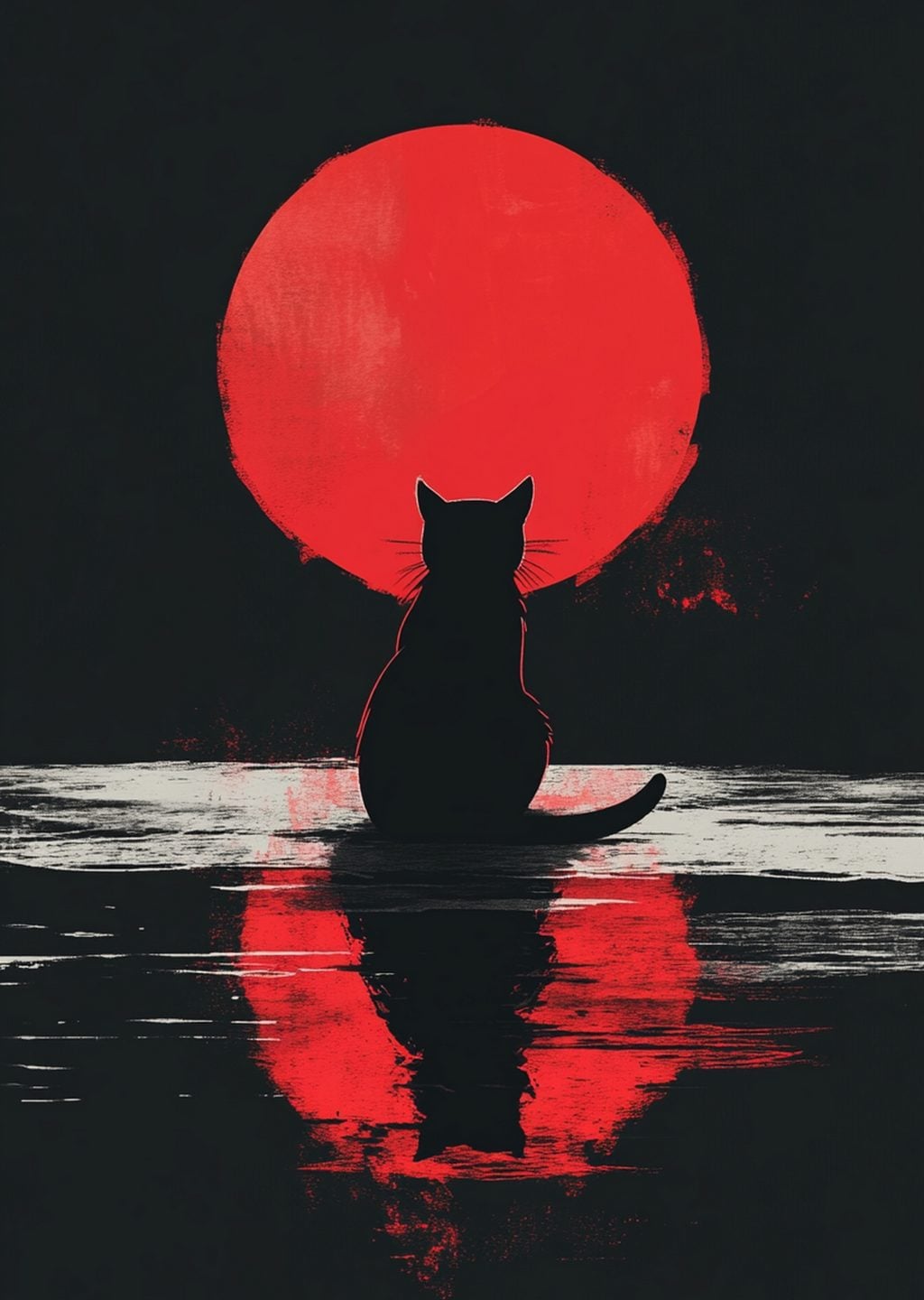 Kedi ve Kırmızı Güneş: Minimalist Sanat