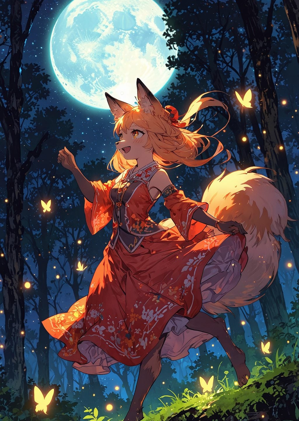 Anime Karakteri: Ay Işığında Dans Eden Tilki Kızı