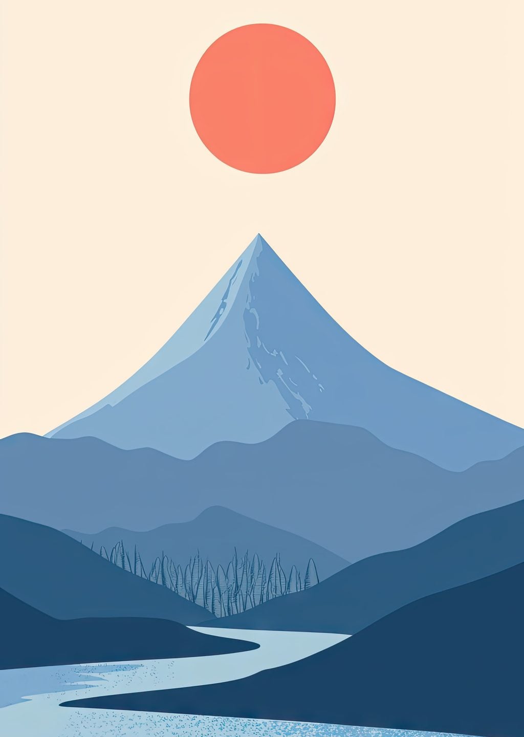 Sulu Boya Minimalist Dağ Manzarası