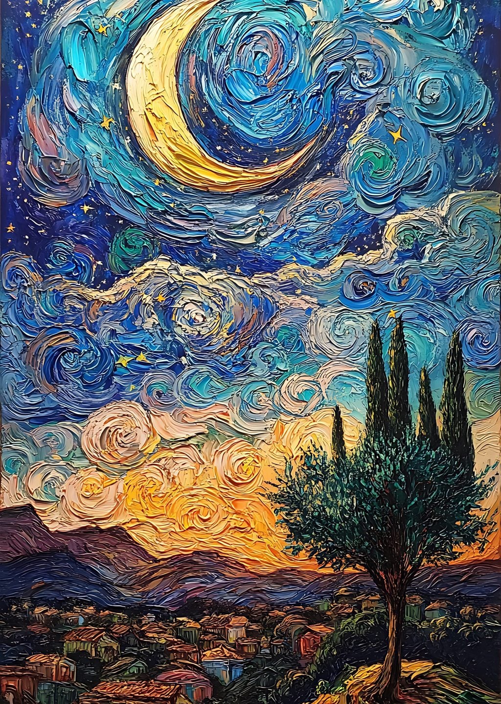 Van Gogh Tarzı Kasaba Manzarası