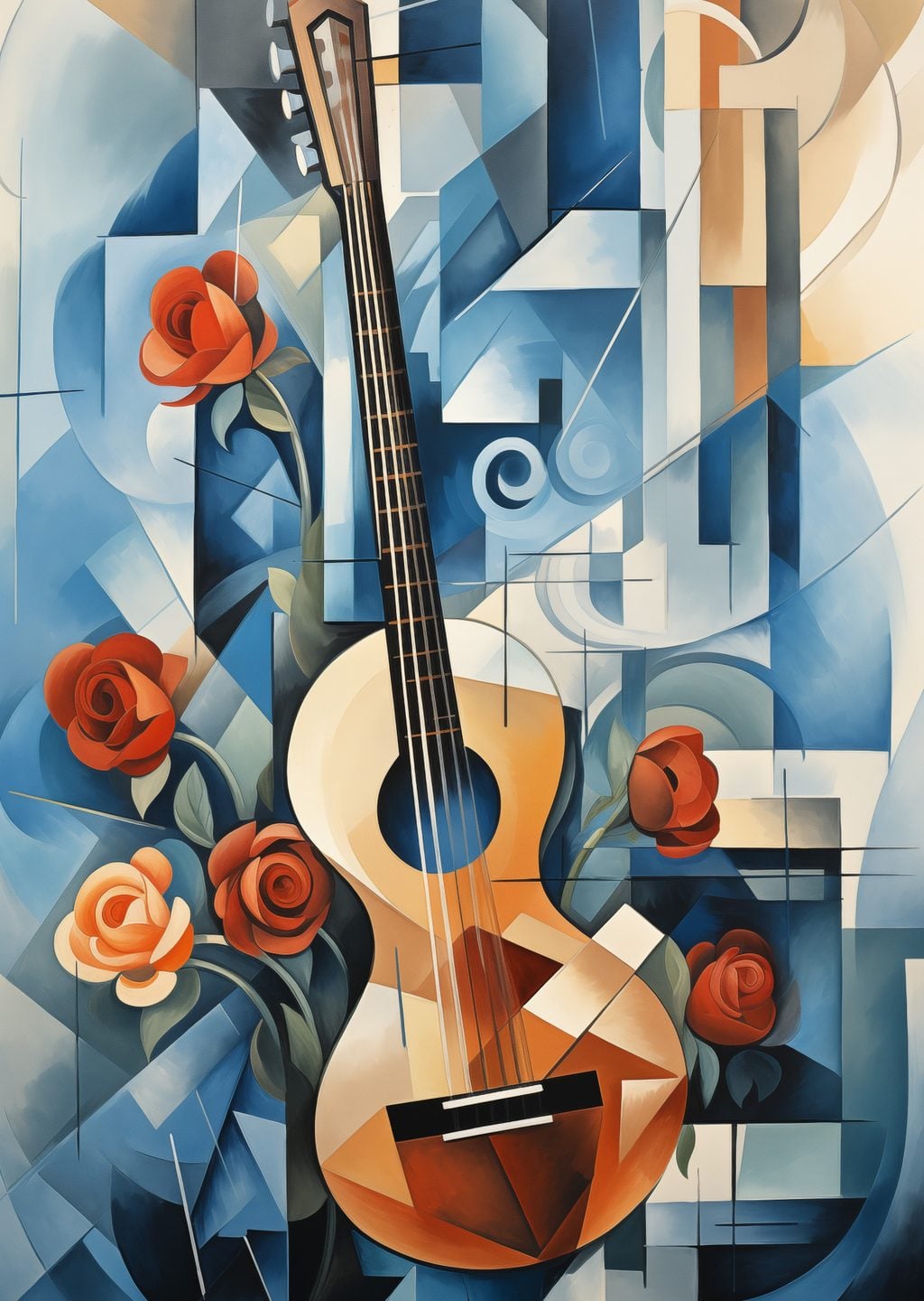 Kubist Gitar ve Güller