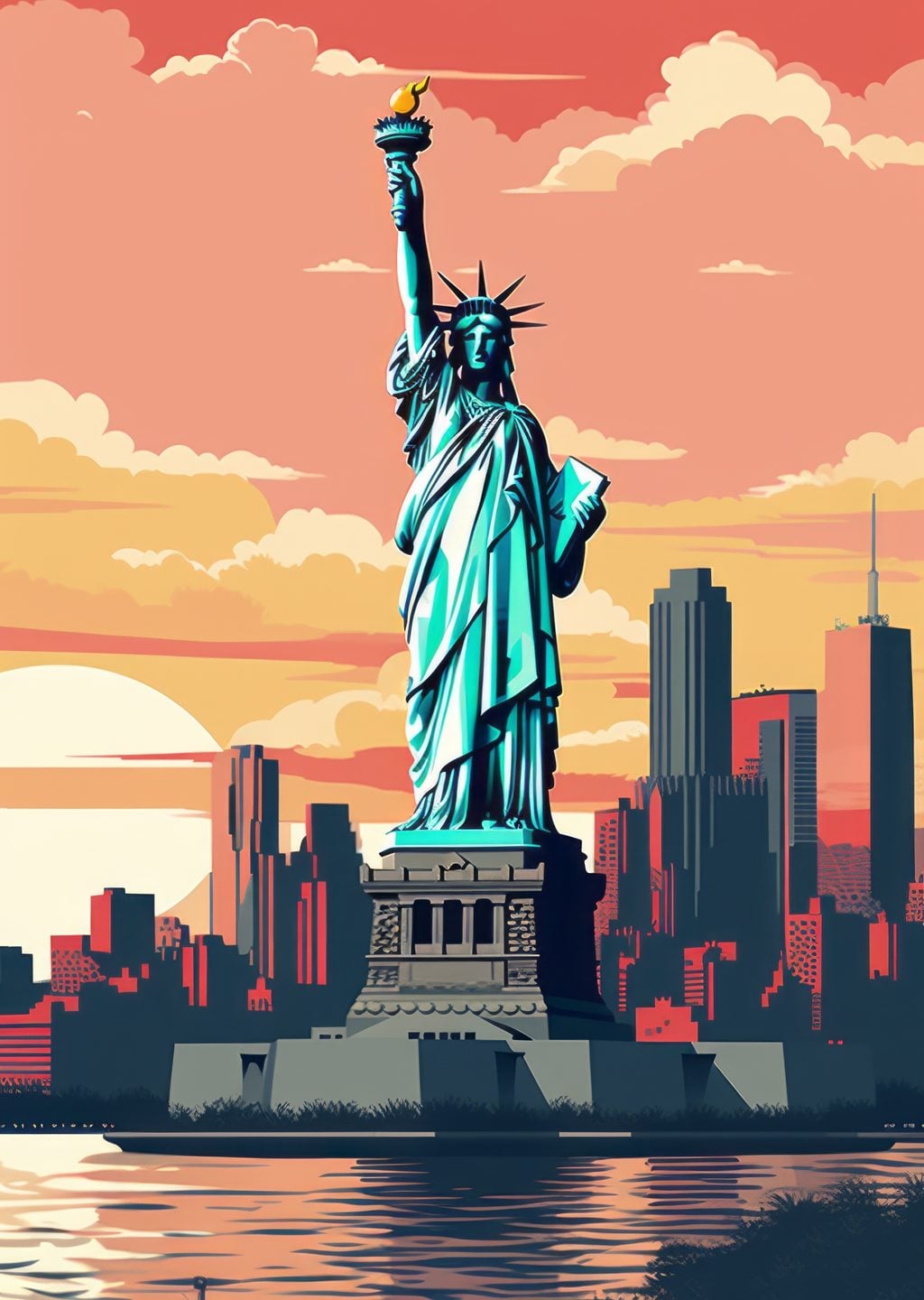 Özgürlük Anıtı ve New York Silüeti
