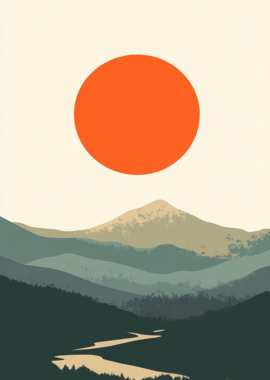 Minimalist Dağ Manzarası ve Güneş