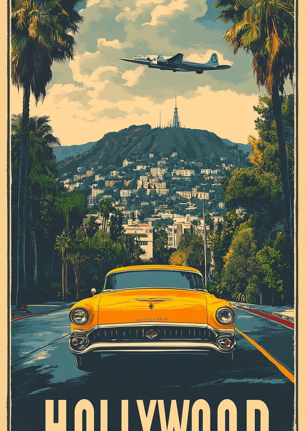 Hollywood: Klasik Araba ve Şehir Manzarası