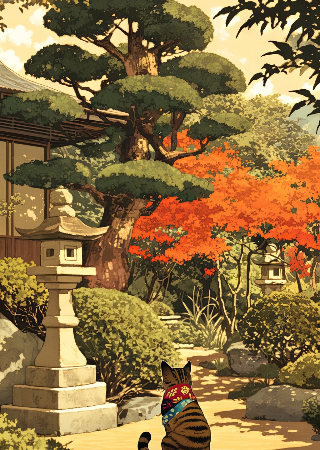 Japon Bahçesinde Kedi