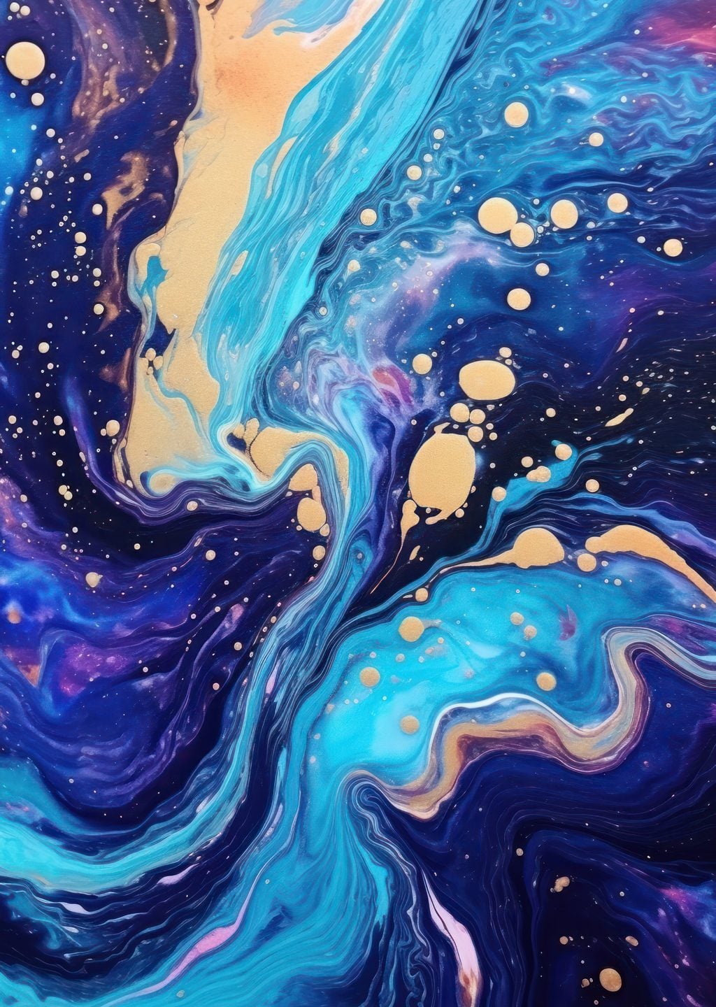 Soyut Sanat: Mavi ve Altın Dalgalar