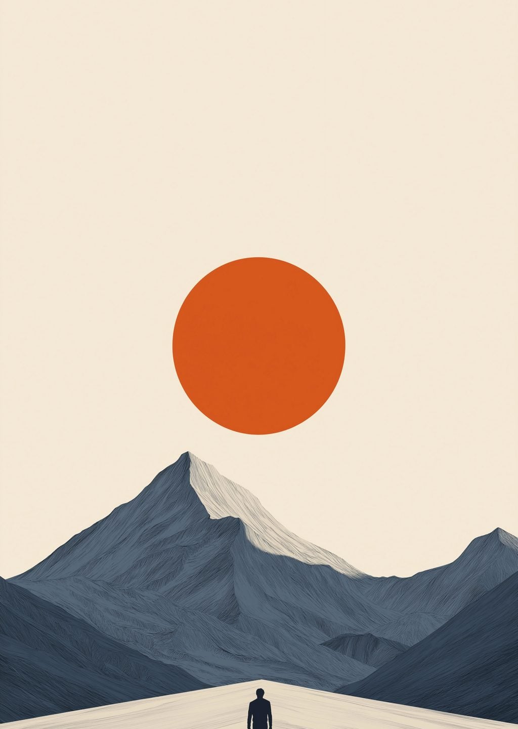 Minimalist Dağ Manzarası ve Güneş