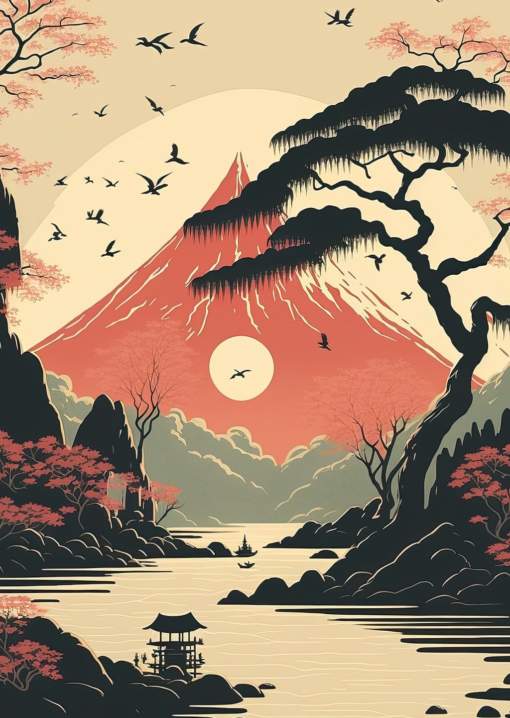 Japon Manzarası: Fuji Dağı ve Sakin Göl