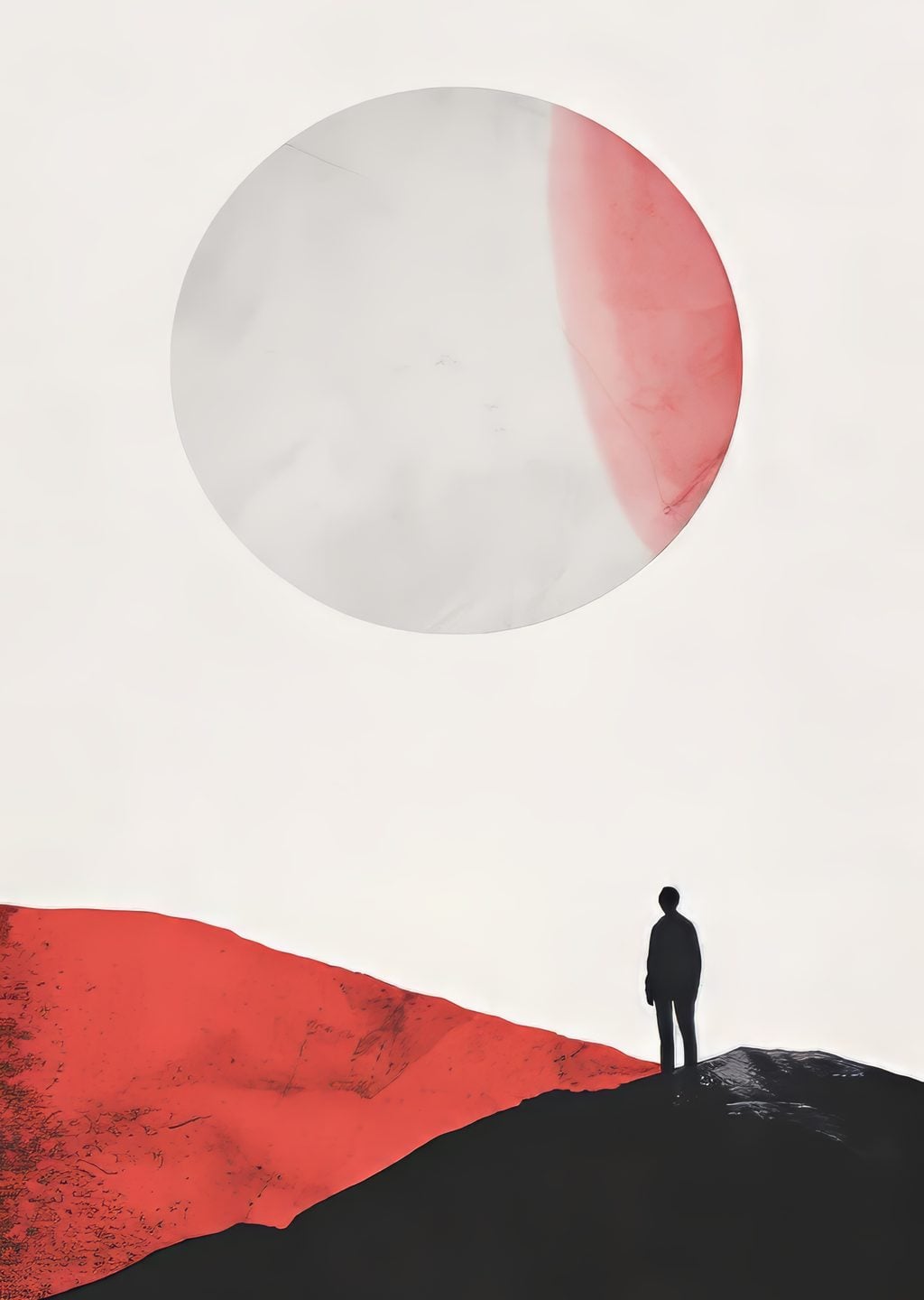 Minimalist Manzara: Kırmızı Dağ ve Güneş