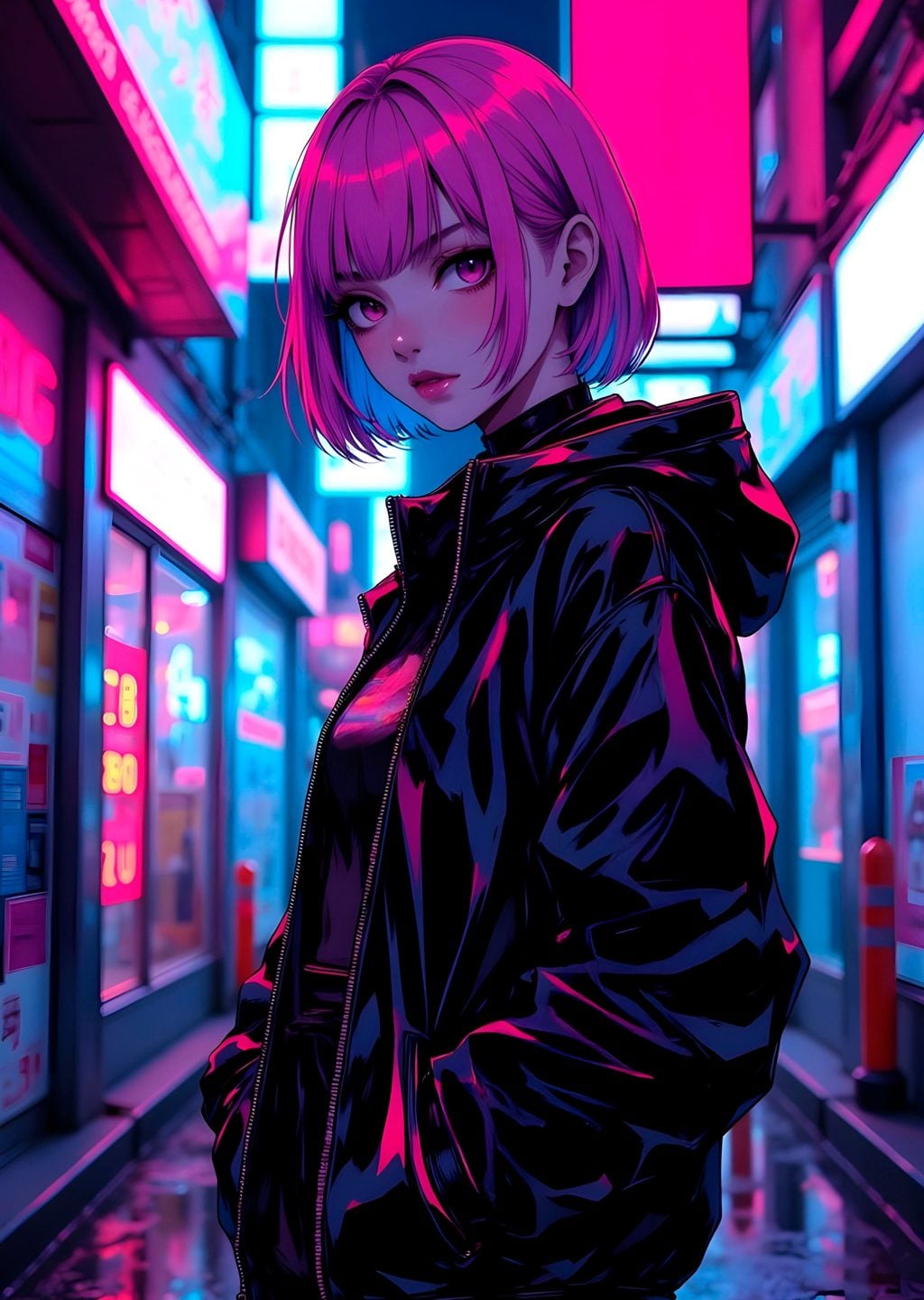 Cyberpunk Kız: Neon Işıklar Arasında