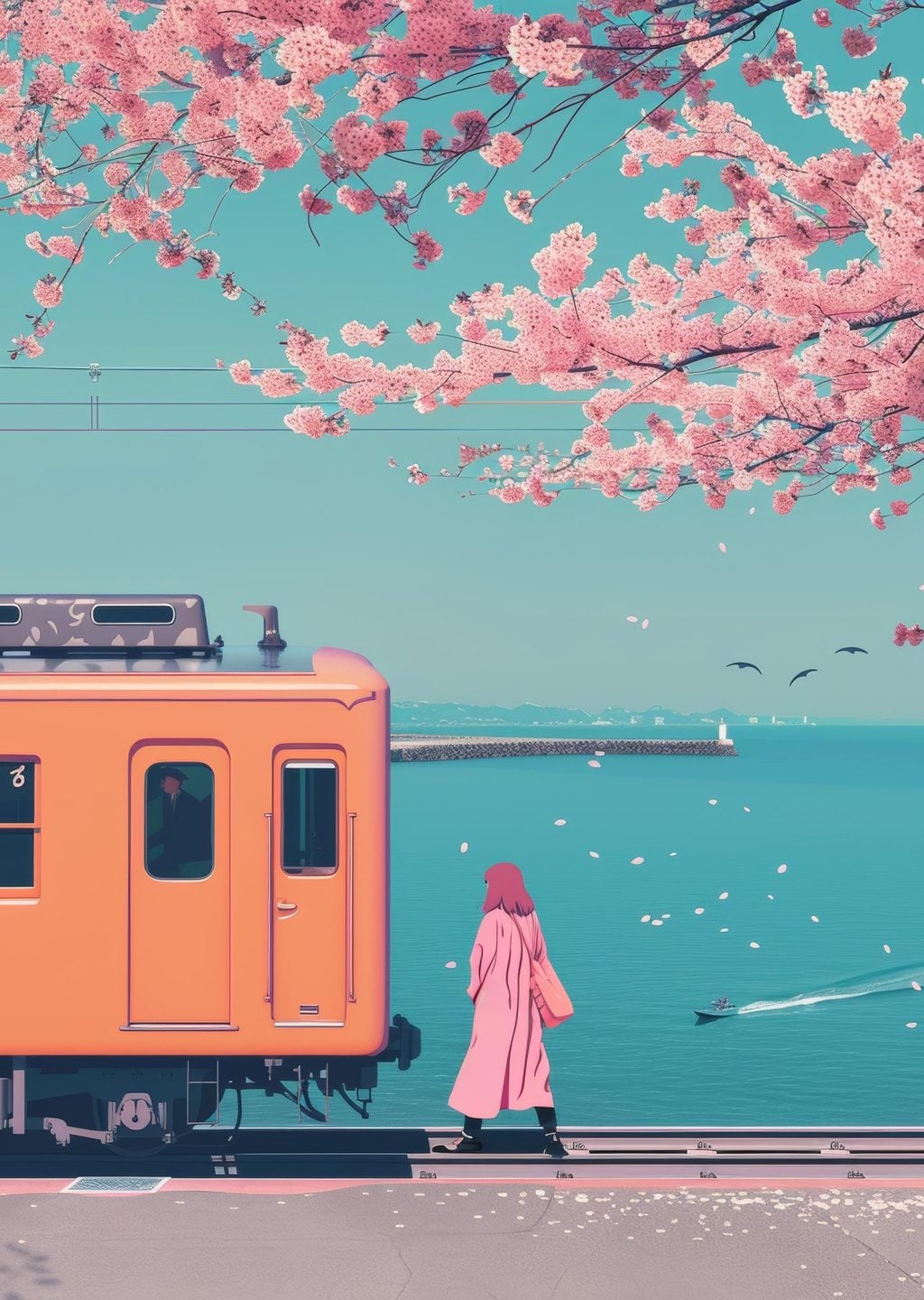 Sakura ve Tren: Bahar Manzarası