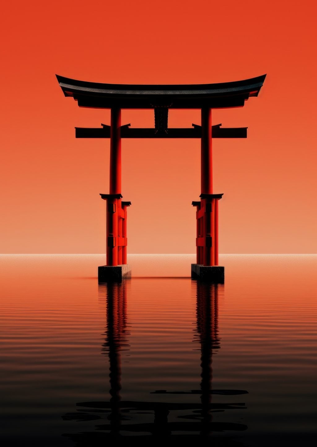Japon Torii Kapısı: Gün Batımında Yansıma